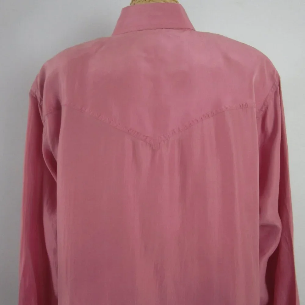 Vtg Wanted Women M Mauve Pink Painted Metallic LS Silk Western Cowboy Shirt - Picture 6 of 14